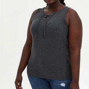 Torrid 1X 2X 3X 5X Tank Top Dark Grey Ribbed Lace Up Bust Plus Size Shirt NWT